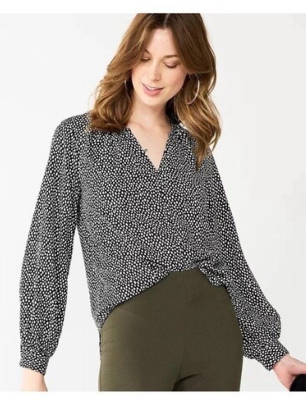 NWT Nine West Patterned Button Front Blouse